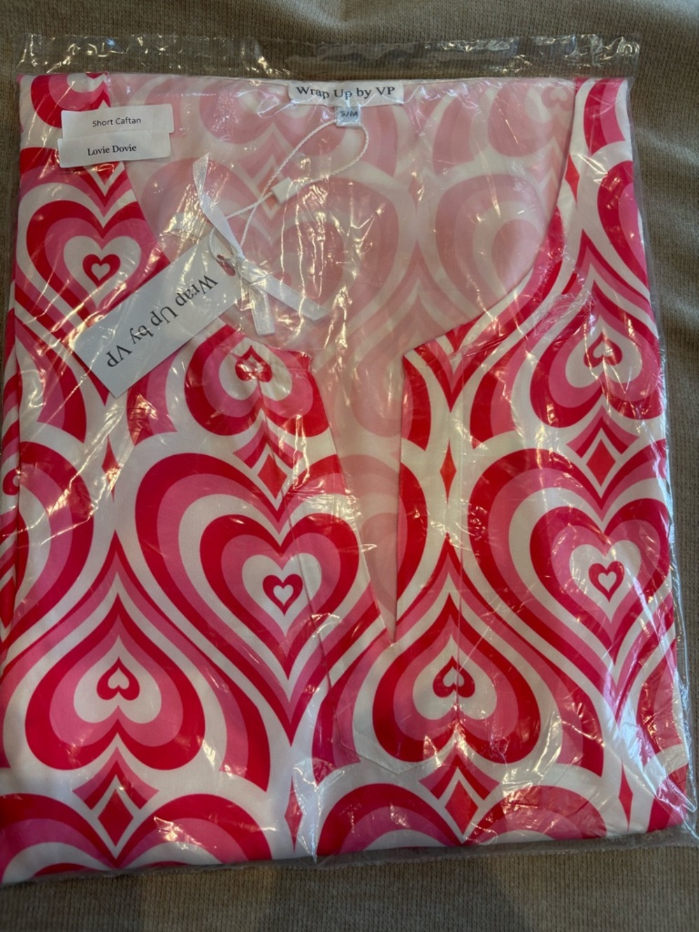 Wrap Up by VP Pink Heart Print Short Caftan